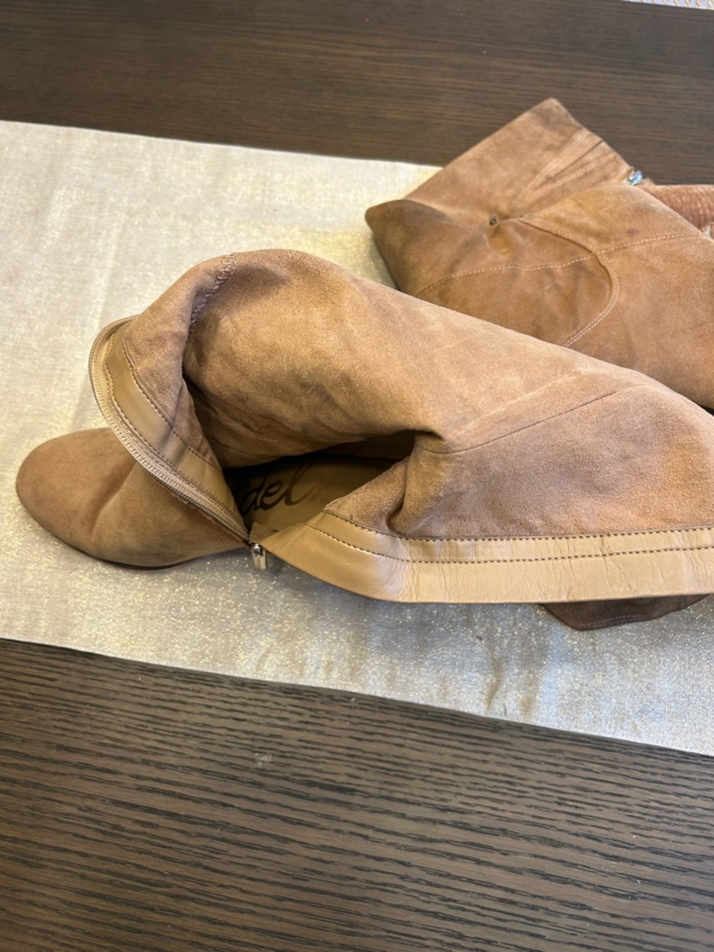 Sam Edelman Tan Suede Mid-Calf Heeled Boots poor condition very worn size 10 - Picture 9 of 12